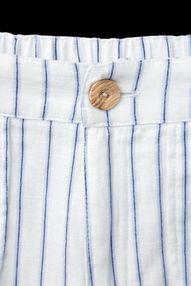 STRIPED LINEN BLEND TROUSERS - Blue by Zara