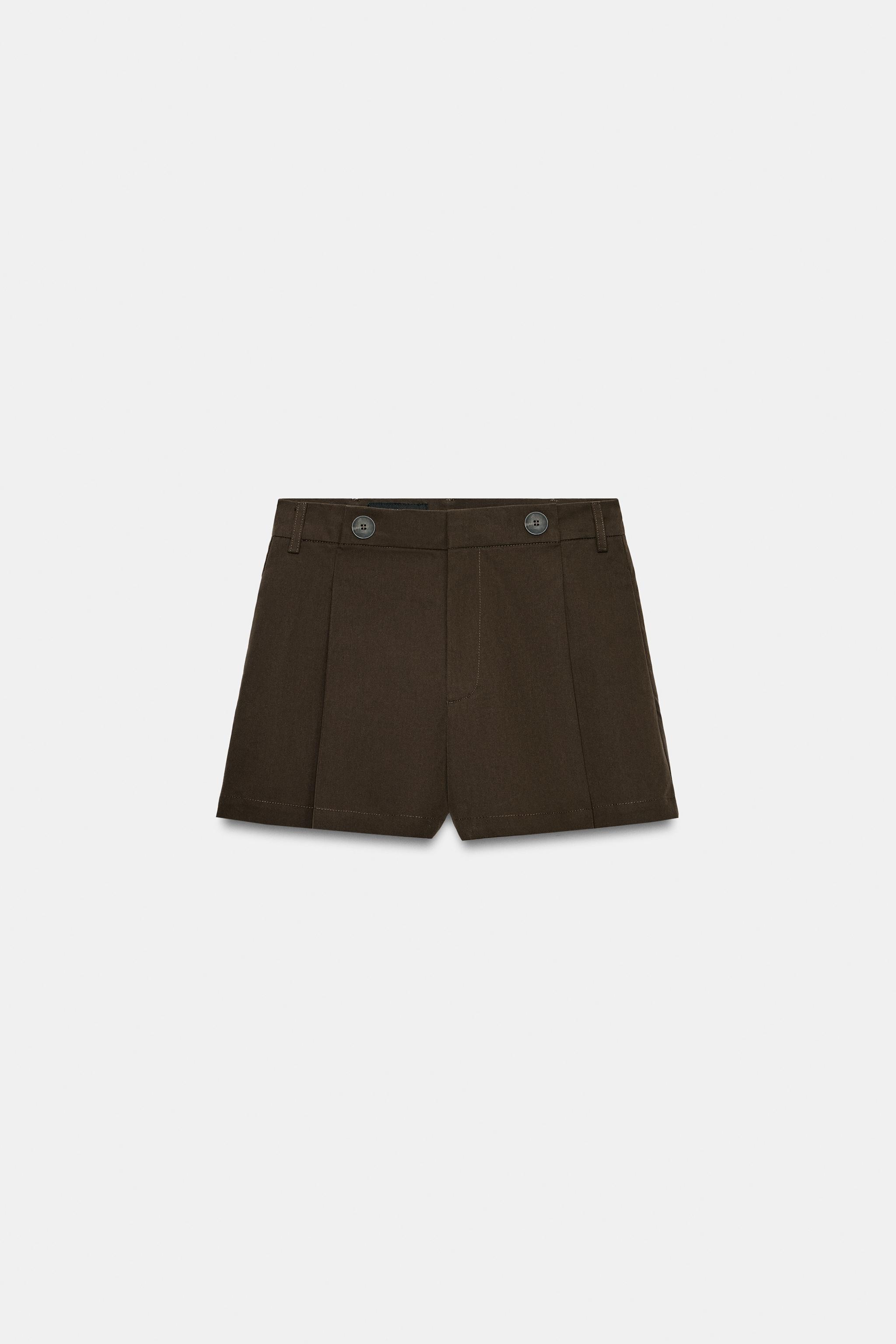新品タグ付き ZARA ボタン付きプリーツショートパンツ XS プリーツボタンショートパンツ - ブラウン | ZARA Japan / 日本