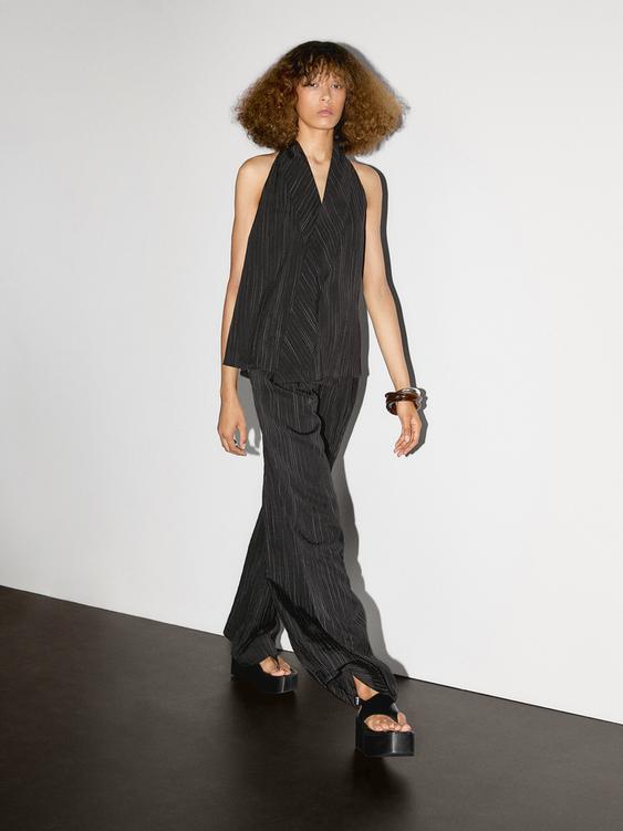 Halter top with stripe print detail