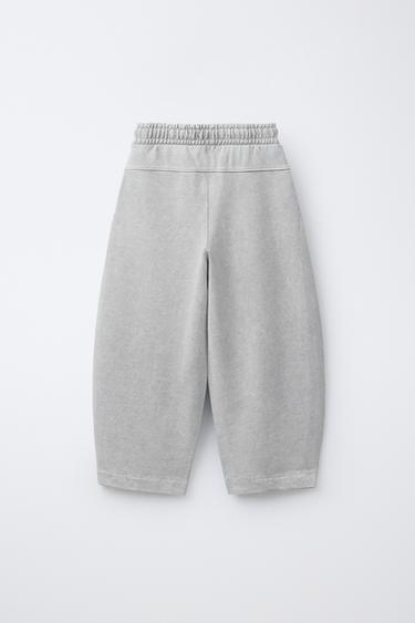 PANTALON EN MOLLETON BARREL À INSCRIPTION - Gris clair de Zara - Image 1
