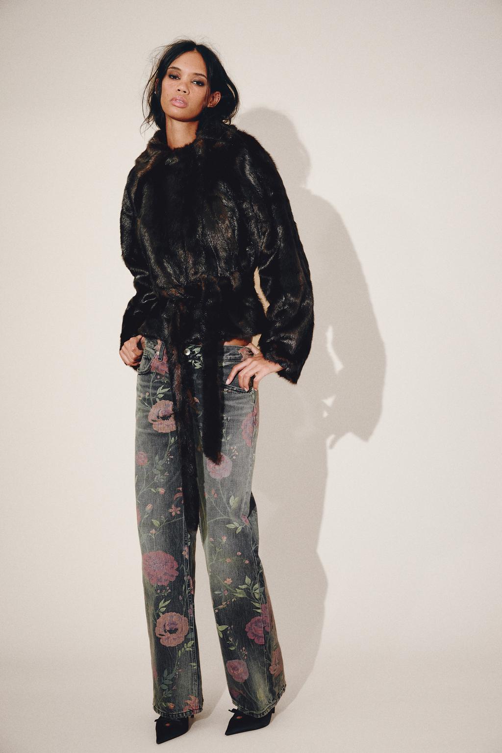 FLORAL LOOSE FIT LOW-RISE TRF JEANS
