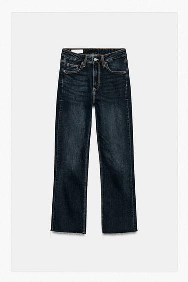 Zara TRF HIGH-WAISTED CROPPED FLARE JEANS - Blue