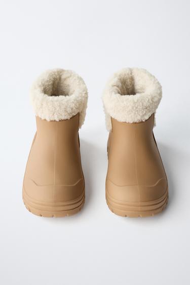 FAUX SHEARLING WELLIES - Caramel Brown by Zara - Image 3