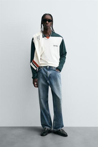CAMISETA COLOR BLOCK BORDADOS - Blanco roto de Zara - Imagen 0