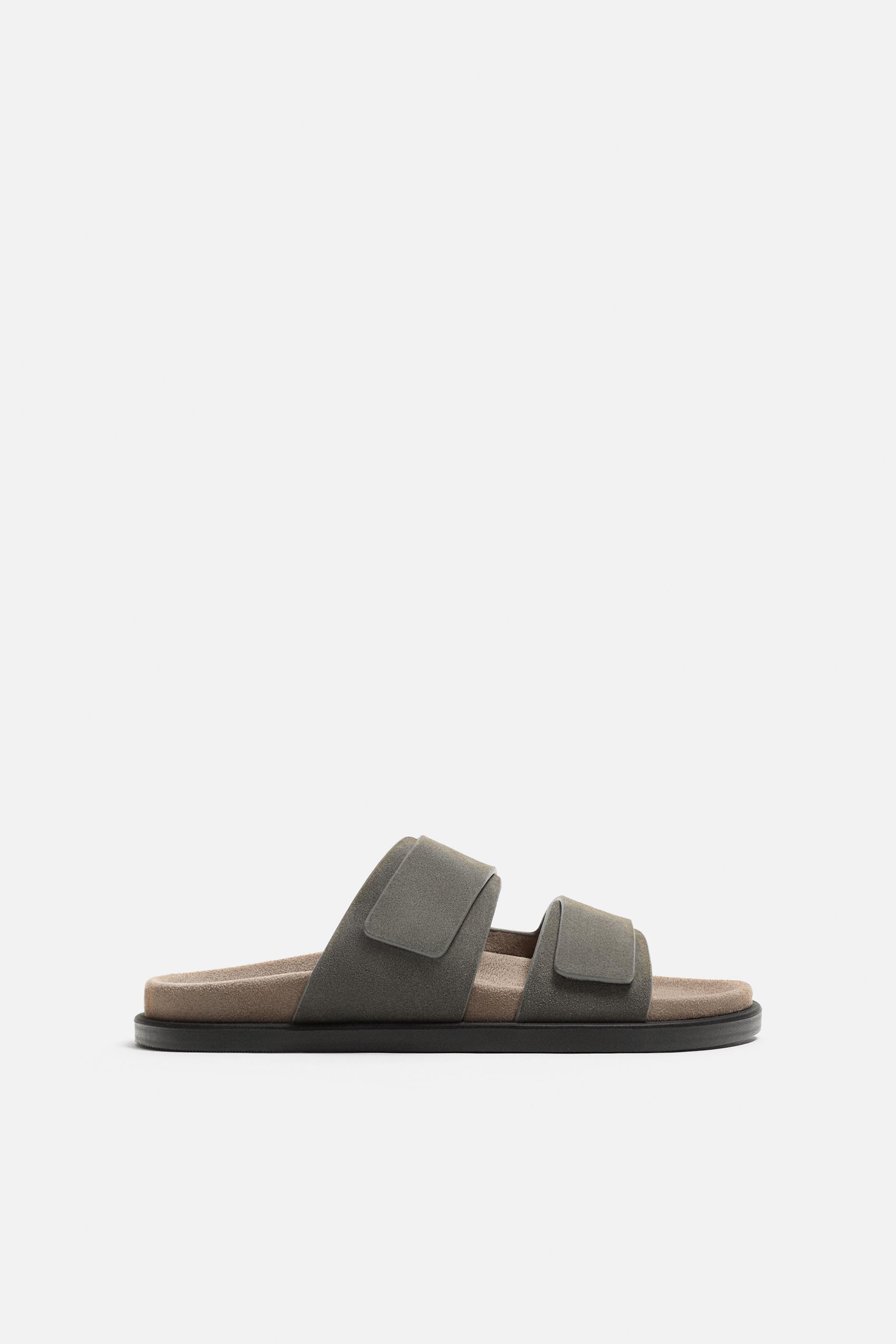 DOUBLE STRAP LEATHER SANDALS - Taupe Grey | ZARA South Africa