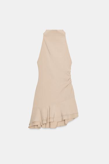 FLOWING HALTER MINI DRESS - Stone by Zara
