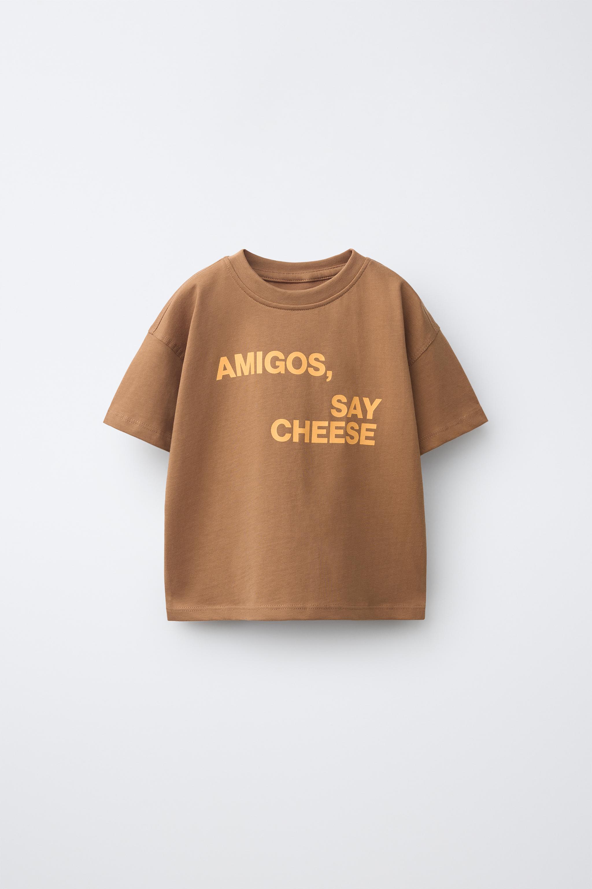 TEXT PRINT T-SHIRT — Light brown