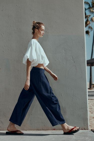 Z1975 HIGH-WAIST CULOTTES WITH PLEATS - Blue by Zara - Image 3