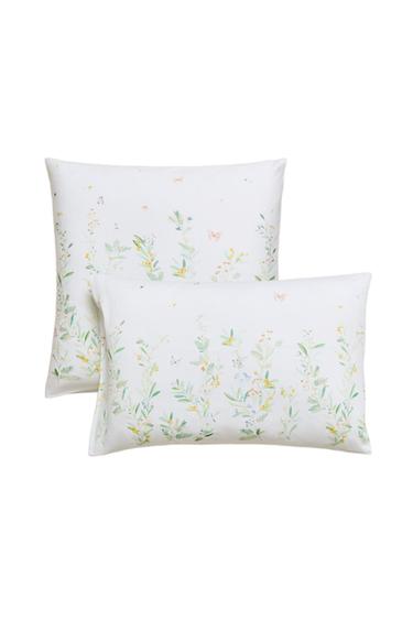 LEAF AND FLORAL PRINT SATEEN PILLOWCASE - Oyster-white by Zara