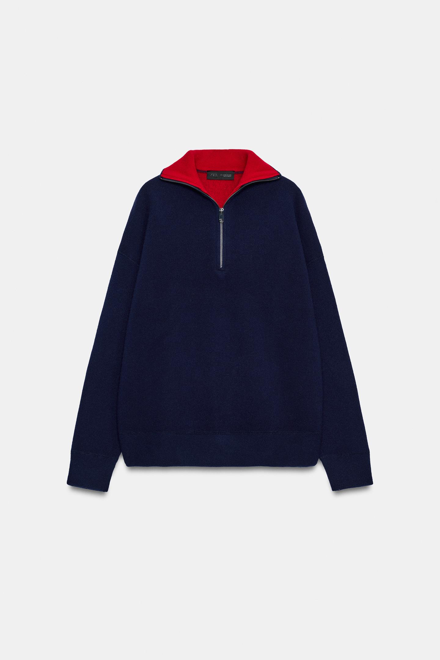 Женский свитер Zara Oversized 93% Wool Mock Neck, цвет: Тёмно-синий — фото 7
