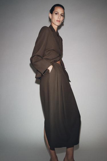 PLEATED WOOL SKIRT ZW COLLECTION - Mink by Zara