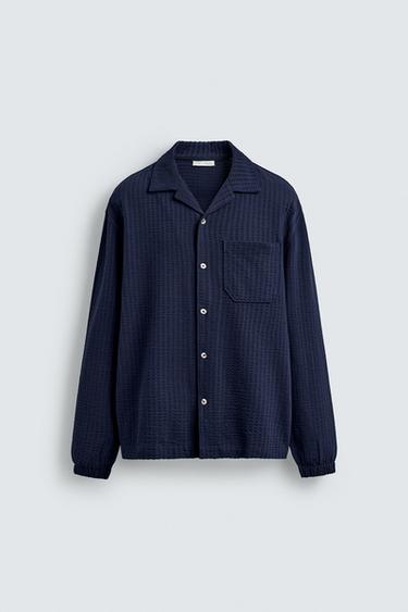 Zara 舒適泡泡紗襯衫式外套 - 海藍色