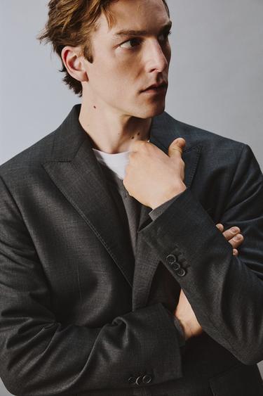 100% WOOL CHECK SUIT BLAZER - Dark grey marl by Zara - Image 4