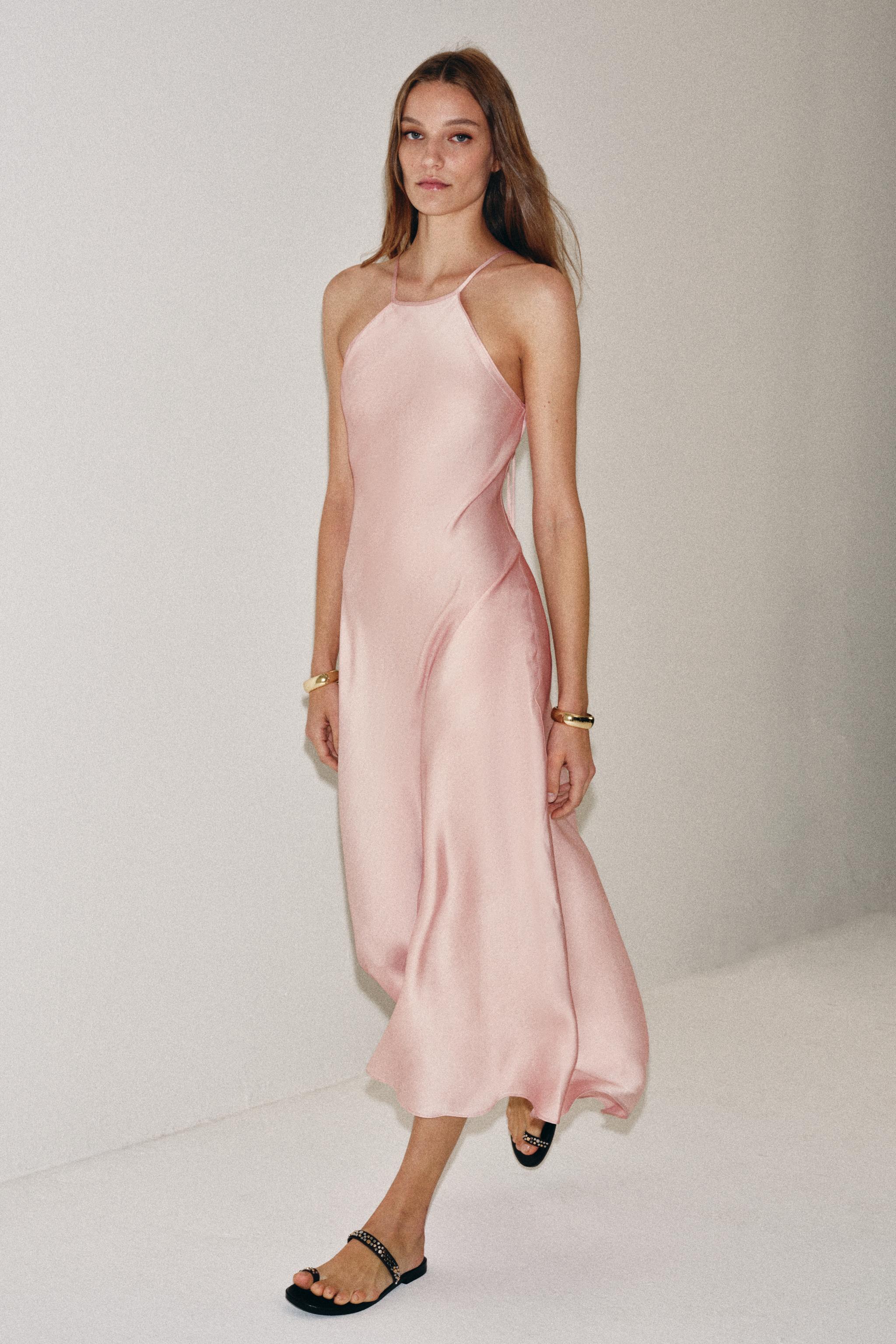 ZW COLLECTION SATIN EFFECT HALTER DRESS - Pink | ZARA United States