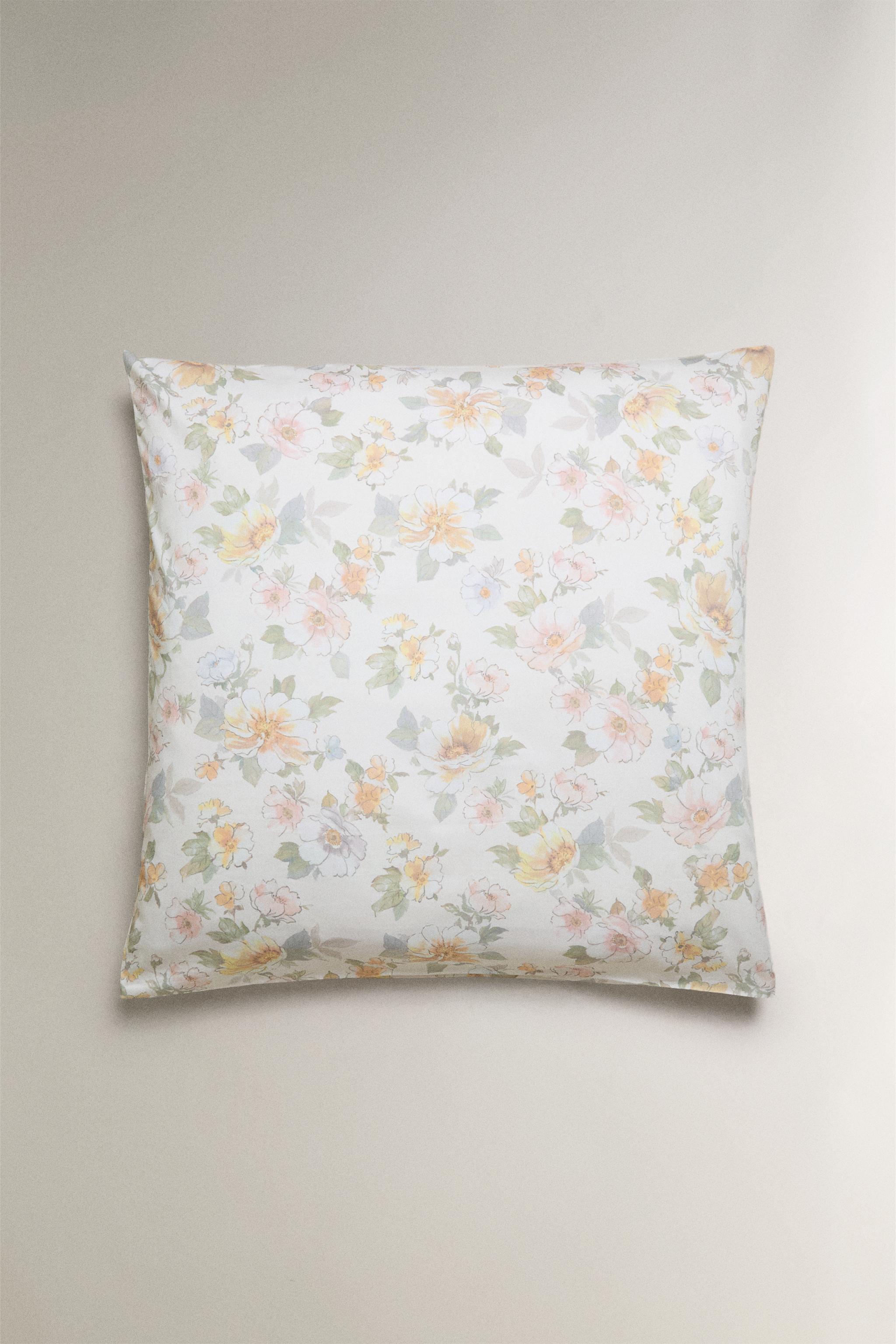 FLORAL SATEEN PILLOWCASE — Ecru