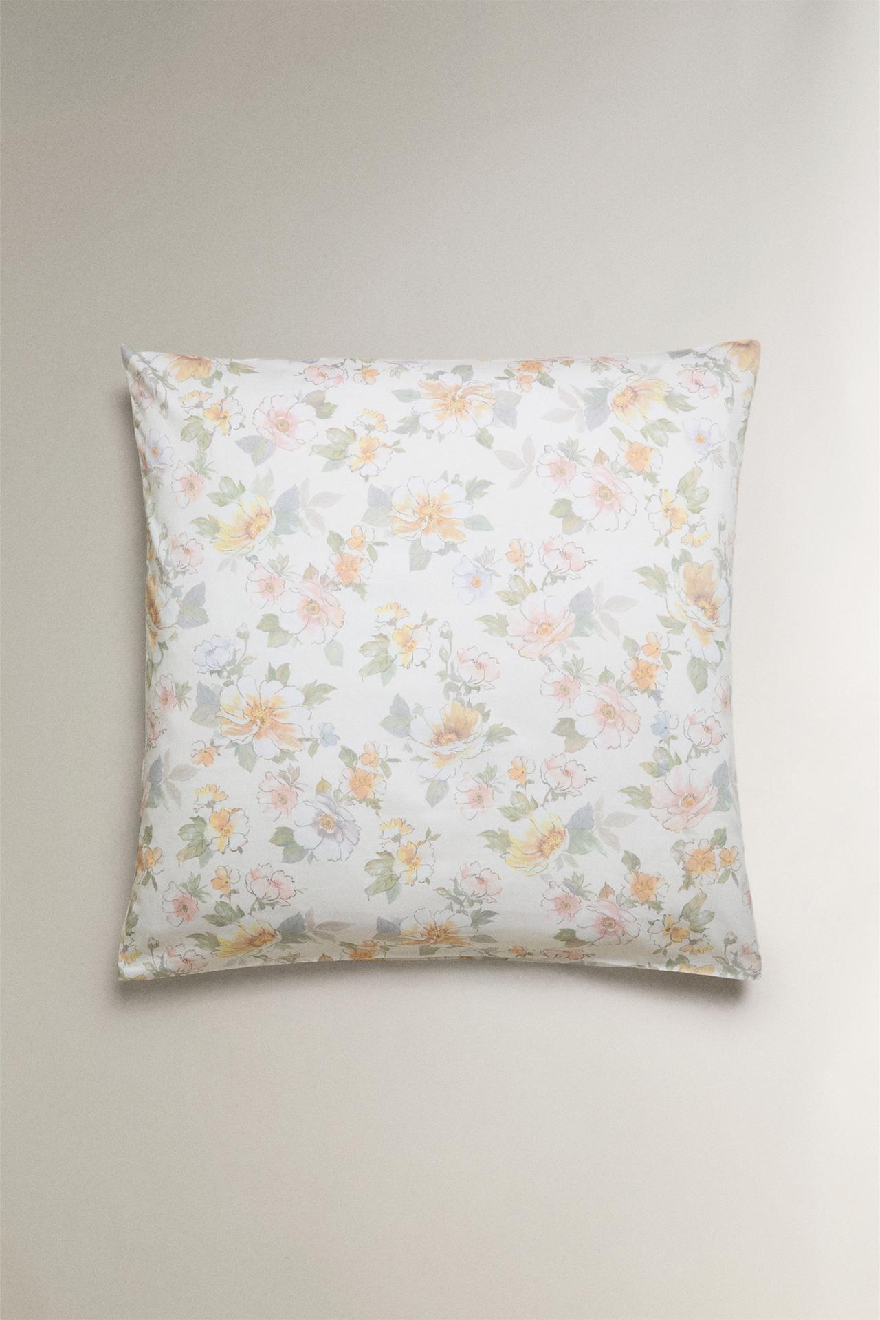 FLORAL SATEEN PILLOWCASE — Ecru