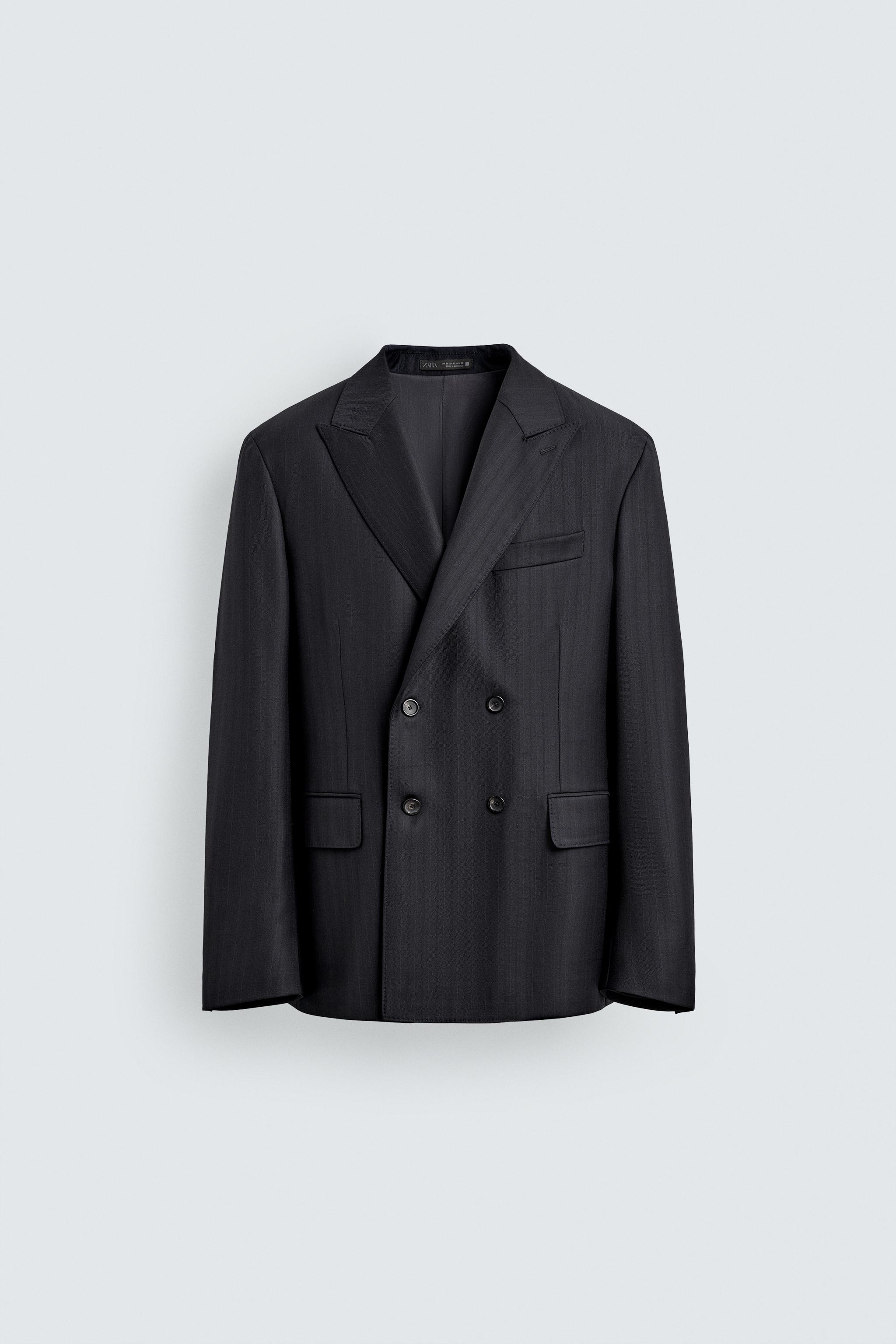 100% WOOL PINSTRIPE SUIT BLAZER