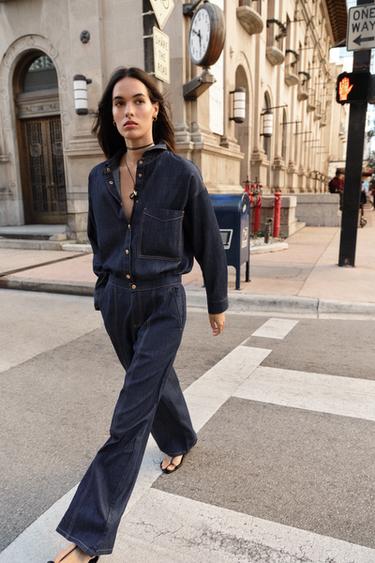 Zara Z1975 OVERSIZED DENIM SHIRT - Blue