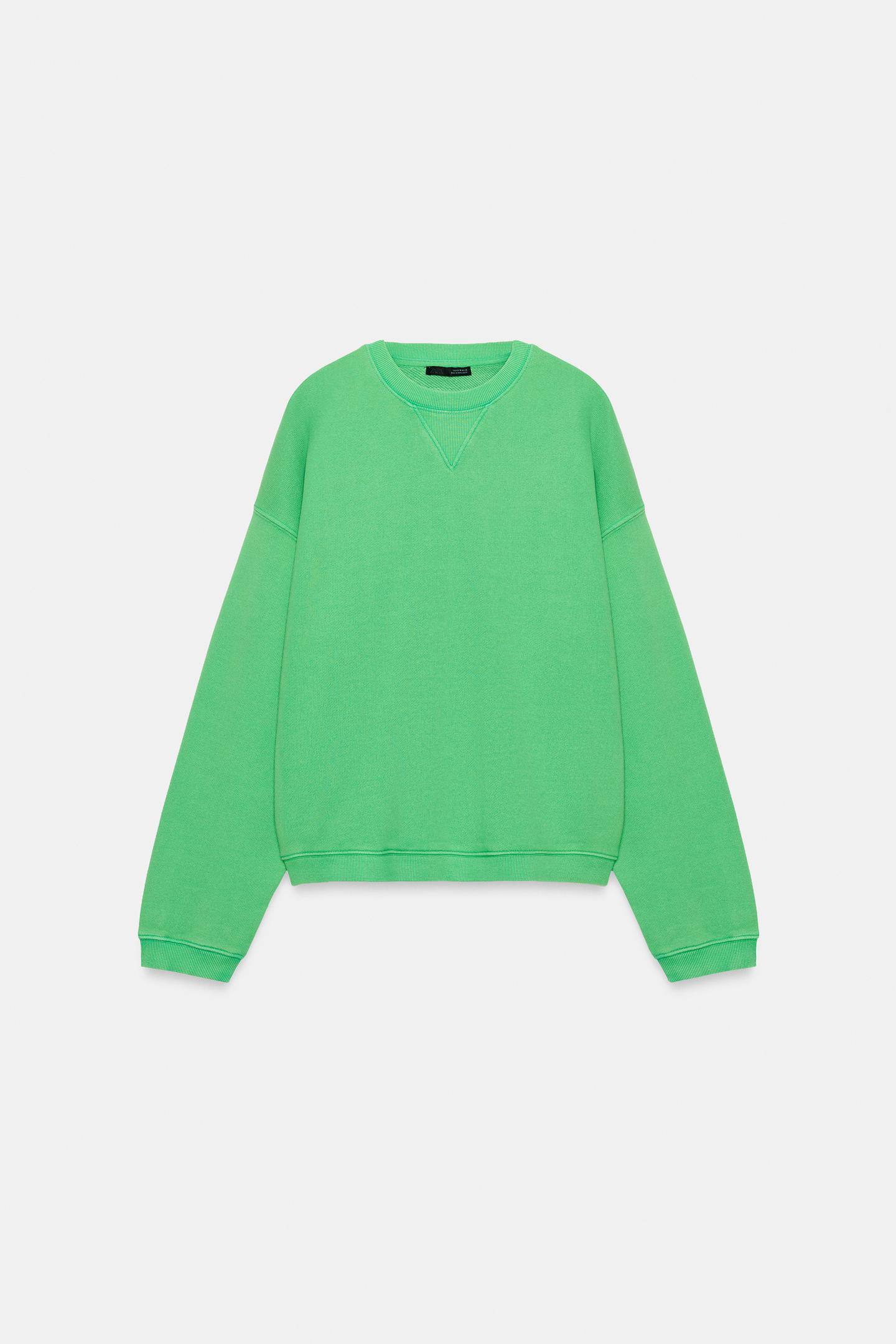 Женская толстовка Zara Washed-Effect, цвет: Зелёный — фото 5