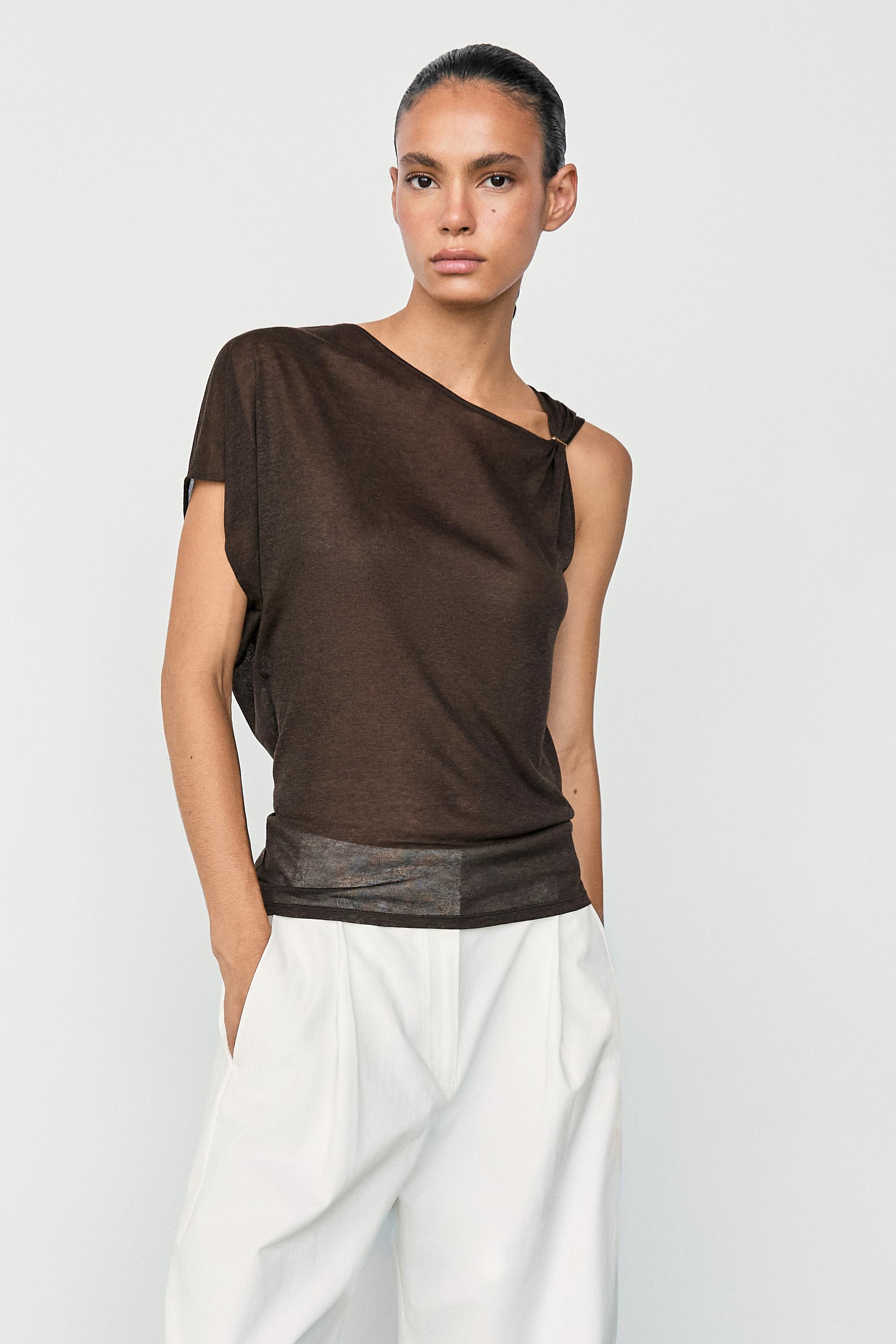Asymmetric drop sleeve fluid top — Brown marl