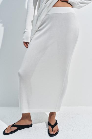 تنورة ميدي محاكة - أبيض الخاص بـ Zara