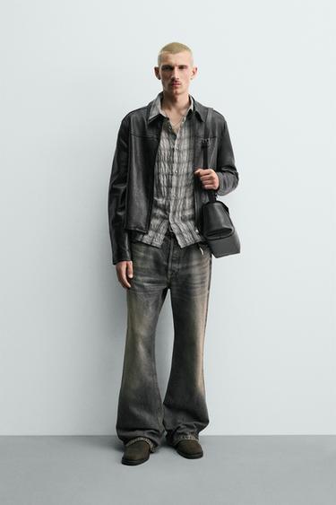 УКОРОЧЕННАЯ КОЖАНАЯ КУРТКА — ЧЕРНЫЙ от Zara