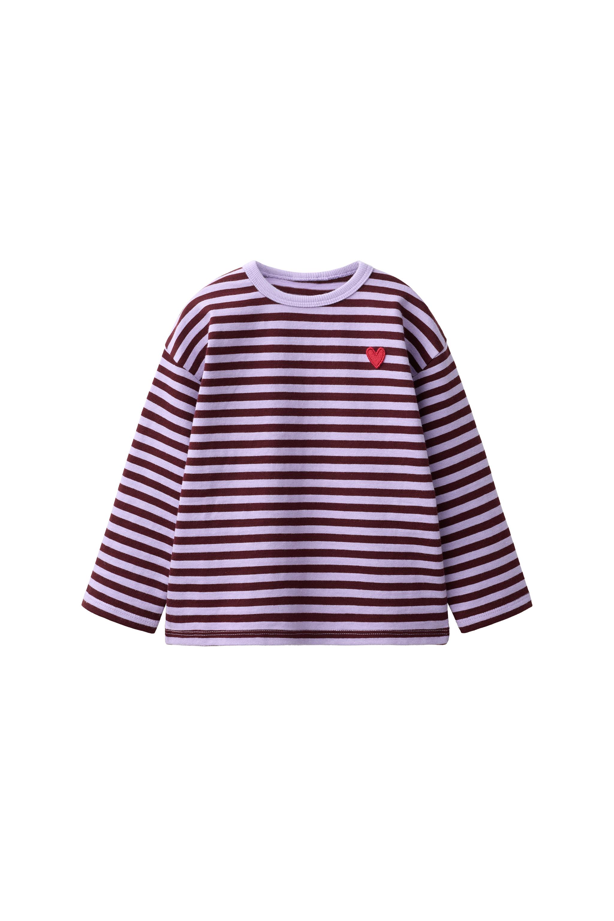 EMBROIDERED HEART STRIPED T-SHIRT — Mauve