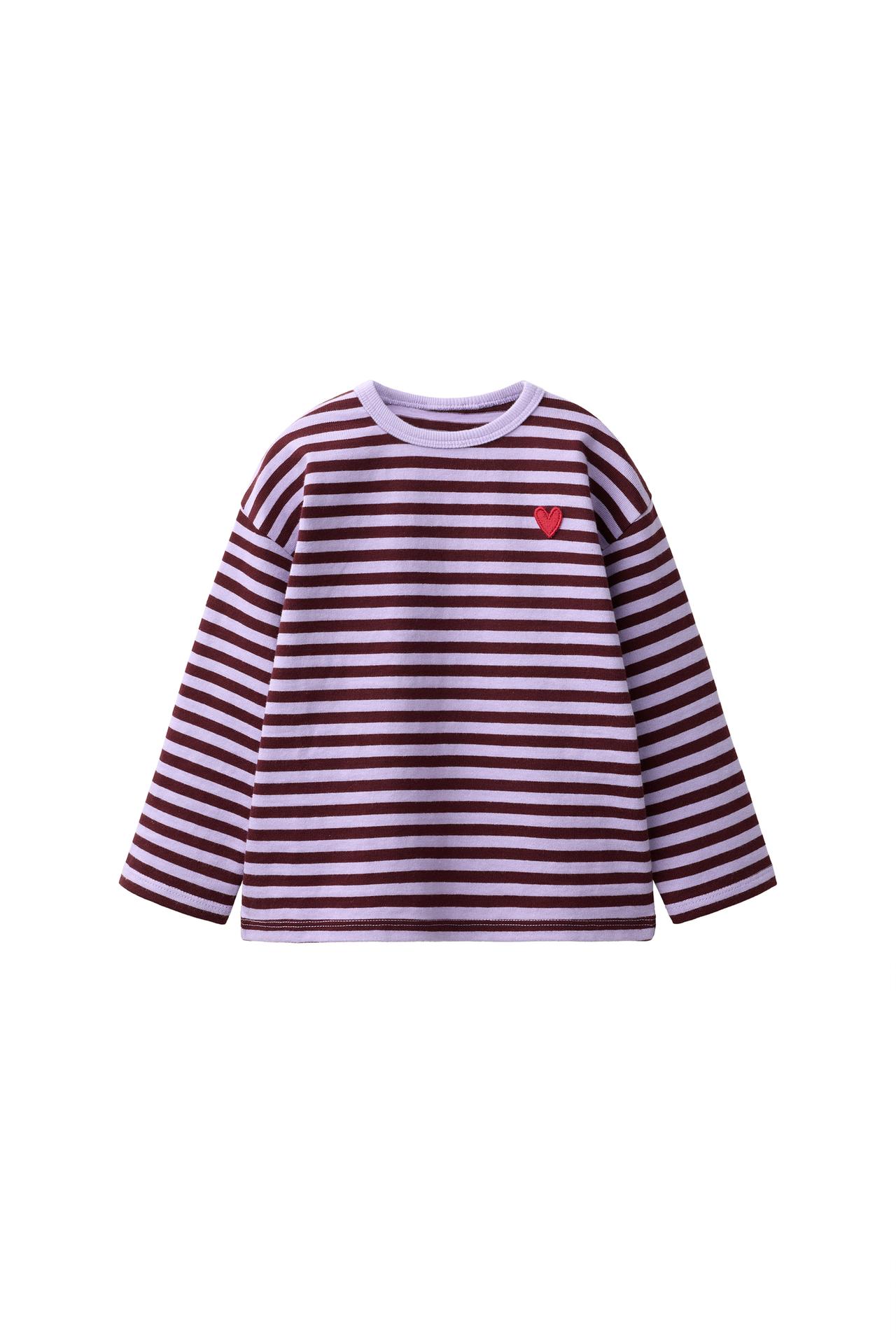 EMBROIDERED HEART STRIPED T-SHIRT — Mauve