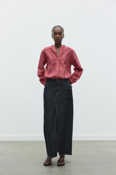 Zara EMBROIDERED EYELET BLOUSE - MARSALA - Image 0