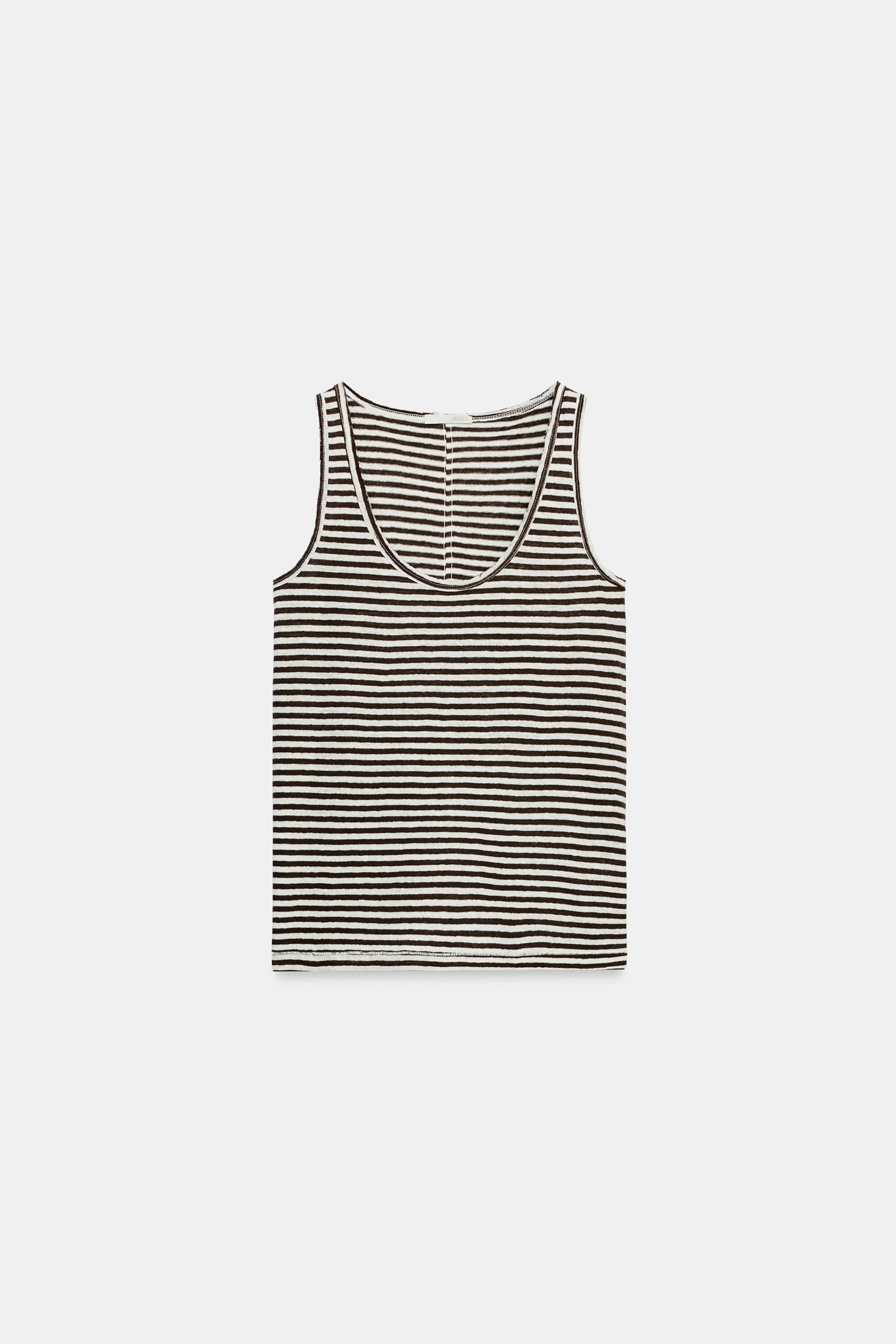 STRIPED COTTON AND LINEN TOP