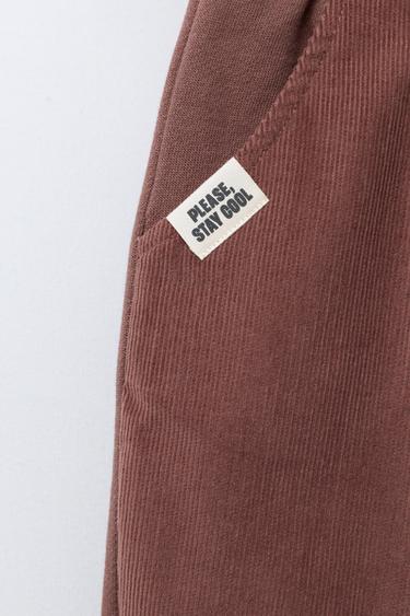 PANTALON EN MOLLETON ET VELOURS CÔTELÉ - Grenat clair de Zara - Image 3