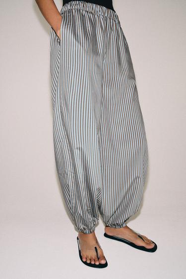 ZW COLLECTION YOʻL-YOʻL BOMBACHO SHIM - Jigarrang-koʻk Zara tomonidan