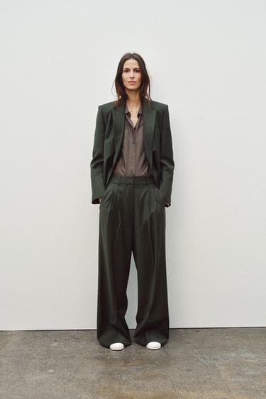 ZW COLLECTION DOUBLE-BREASTED WOOL BLEND BLAZER - Hunter green by Zara - Image 2