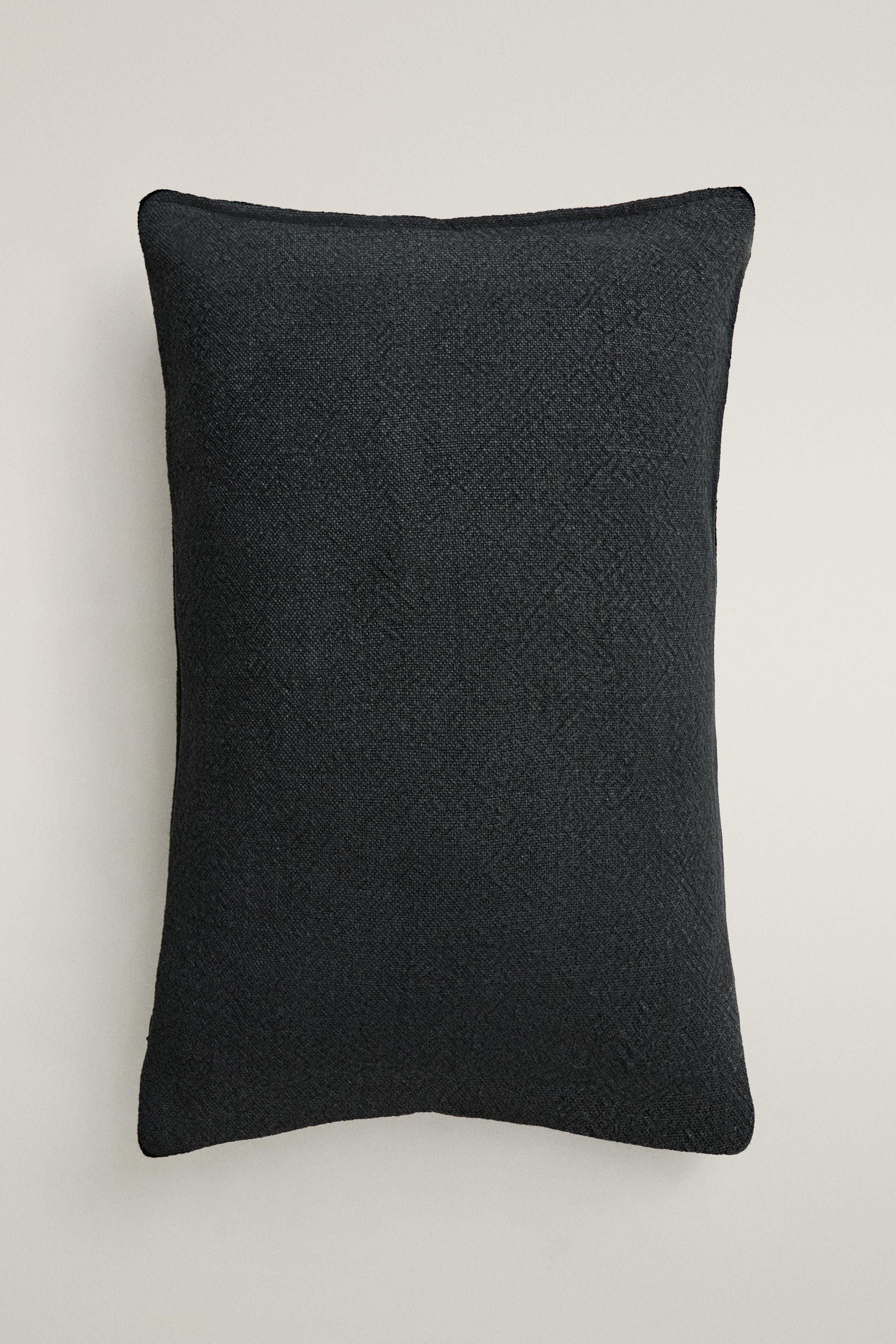 JUTE THROW PILLOW COVER — Navy blue