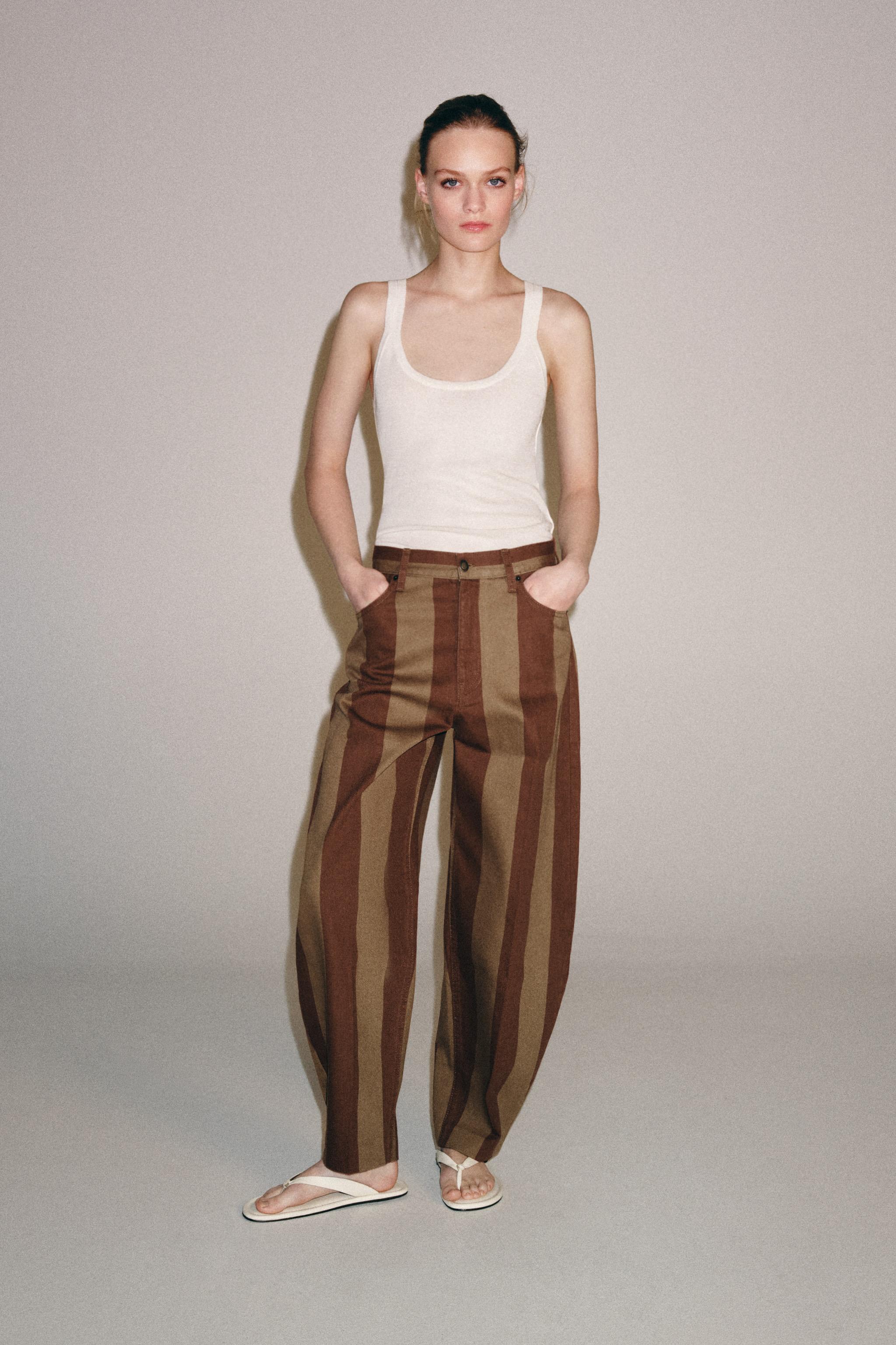 ZW COLLECTION STRIPED HIGH-WAIST TAPERED JEANS