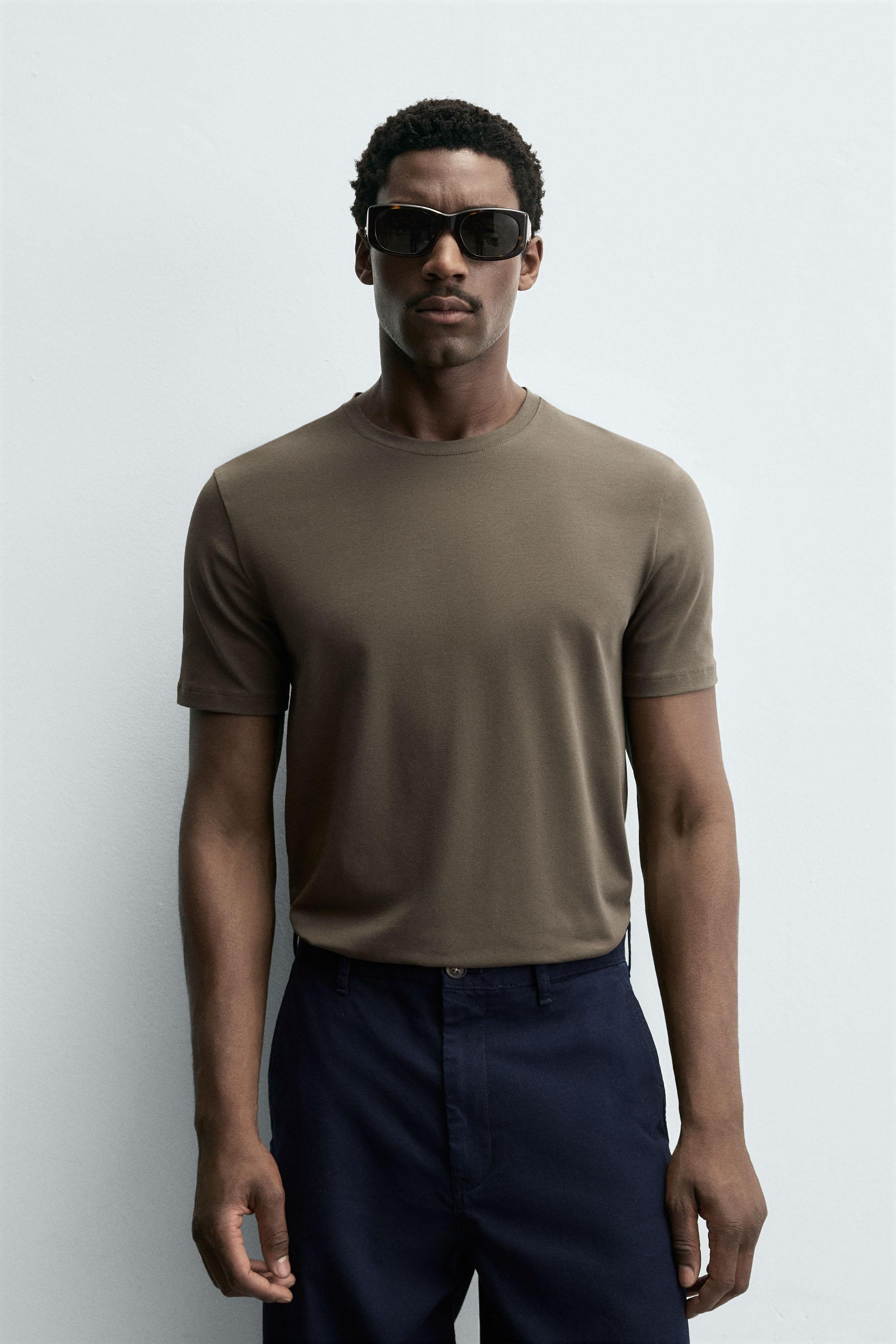 Zara - Basic Slim Fit T-Shirt /01 - Dark Mink - S - Man Zara - Basic Slim Fit T-Shirt /01 - Dark Mink - S - Man