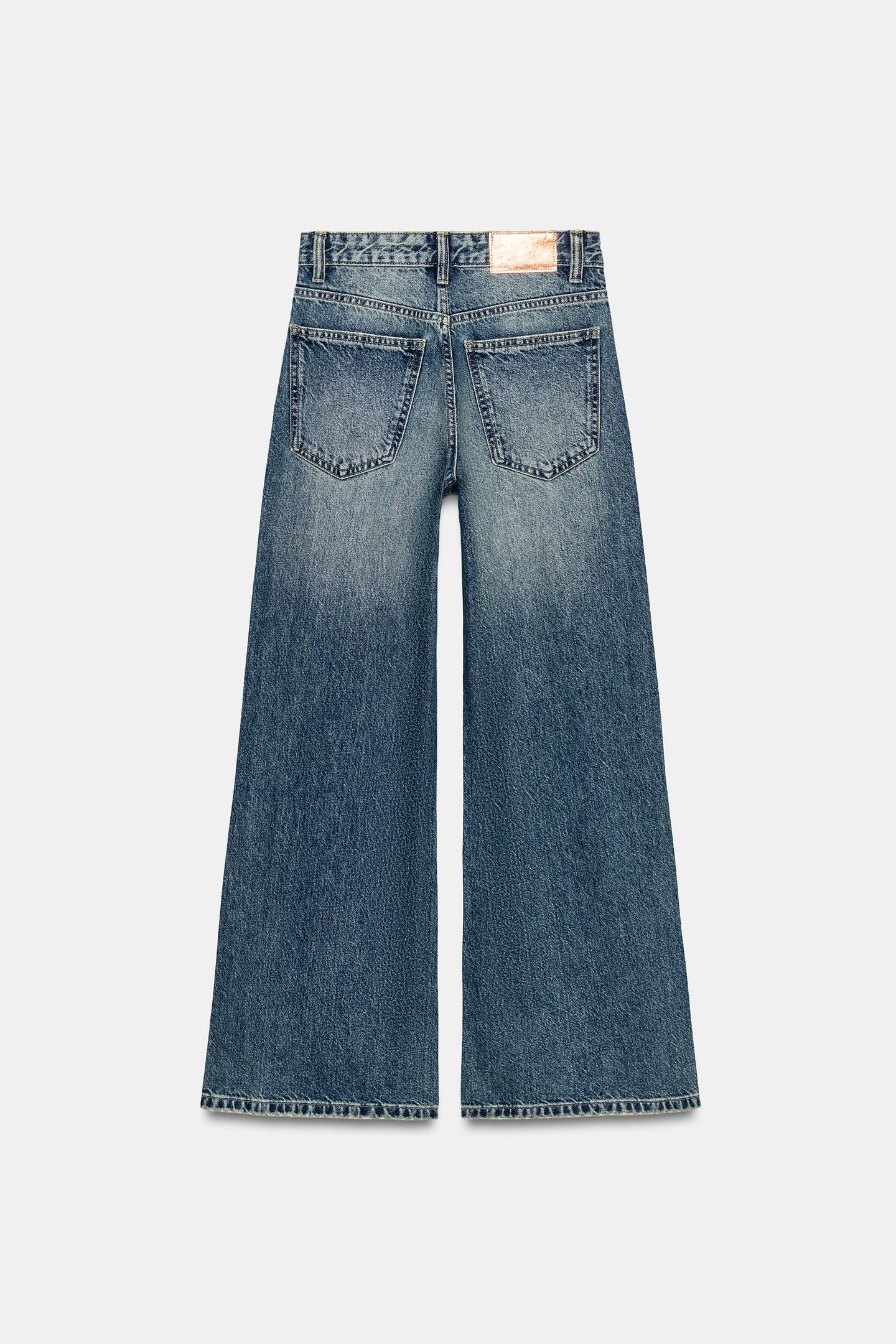 Женские джинсы Zara Z1975 High-Rise Loose Wide-Leg Rhinestone, цвет: Синий — фото 9