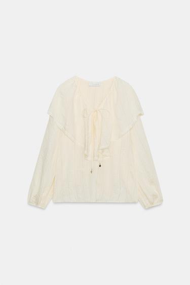 BLOUSE À VOLANTS AVEC DENTELLE - Écru de Zara - Image 4