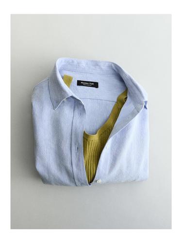 Camisa manga larga con lino - Celeste de Zara