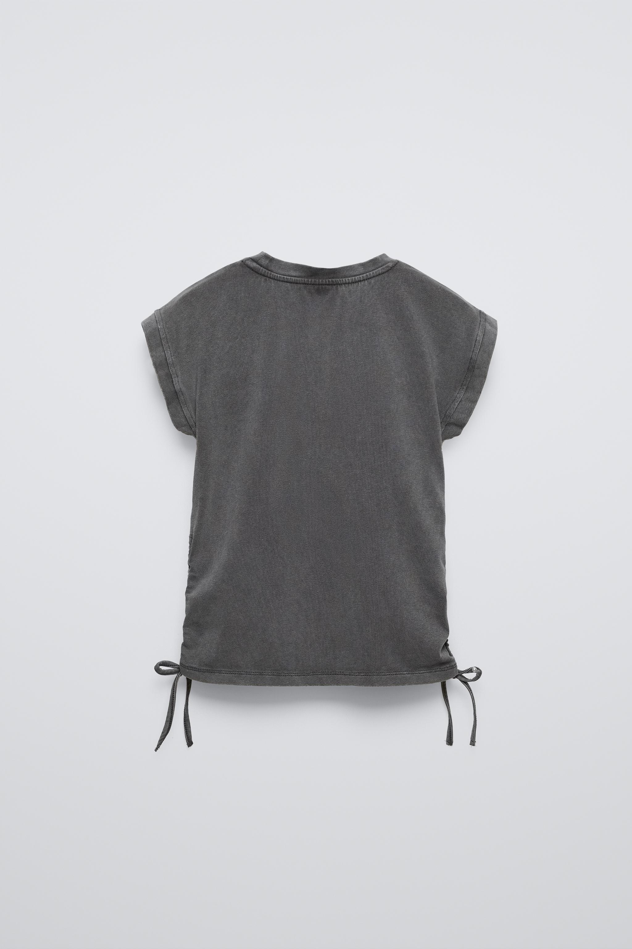 CAMISETA FRUNCES BOTA STRASS Gris antracita ZARA Espana