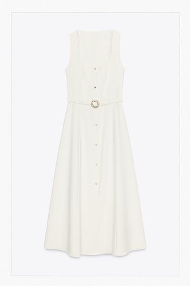 MIDI DRESS WITH BELT - Ecru by Zara
