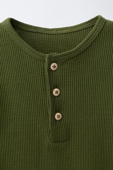 WAFFLE-KNIT HENLEY ROMPER - Green by Zara - Image 2