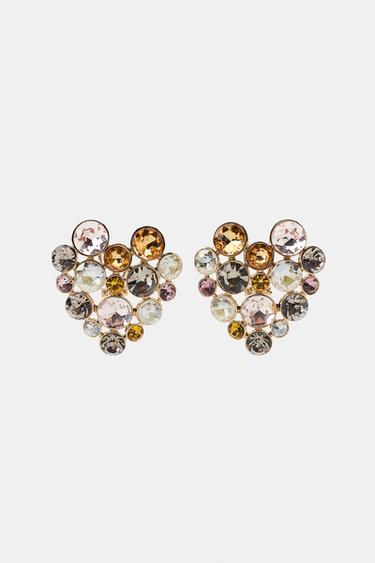 BEJEWELLED HEART EARRINGS - Multicoloured by Zara