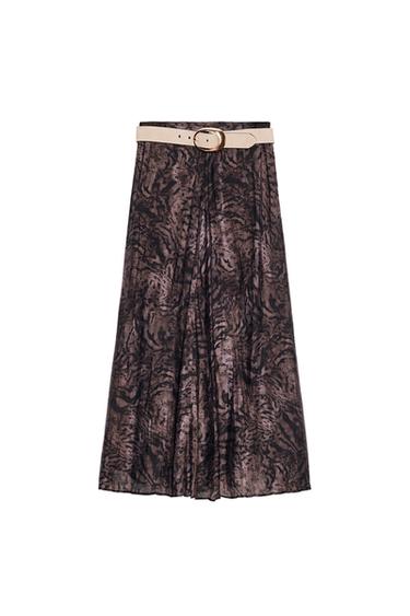 PRINTED MIDI SKIRT WITH BELT
