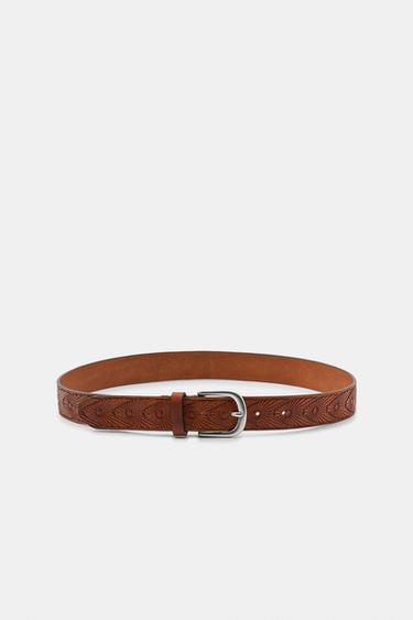 100% EMBOSSED LEATHER BELT - Brown by Zara