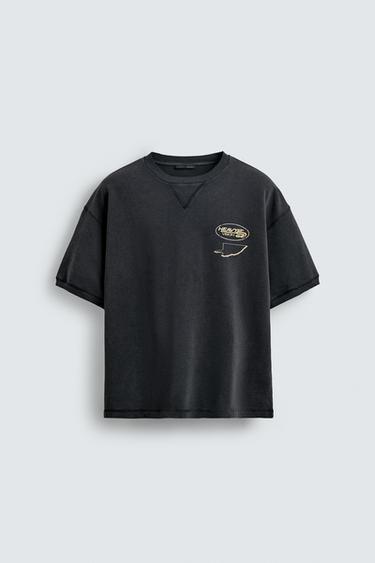 SUDADERA LAVADA GRÁFICOS ESTAMPADOS - Antracita oscuro de Zara
