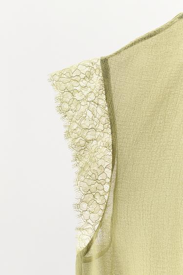 BODY BLOUSE EN GEORGETTE ET DENTELLE - Vert de Zara - Image 5
