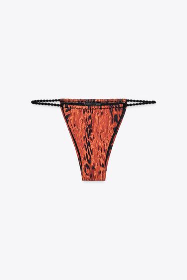 CONTRAST PRINT BIKINI BOTTOMS - camel by Zara