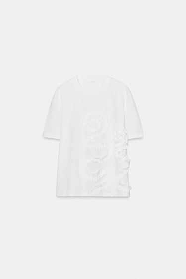 T-SHIRT FLEUR VOLUME - Blanc de Zara - Image 5