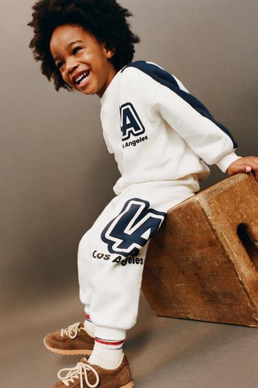 Zara RAISED TEXT STRIPES SWEATSHIRT - Ecru / Navy